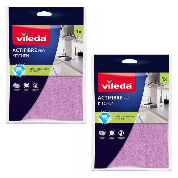 Chiffon Vileda Actifibre Pro, de cuisine, en microfibre, revêtement en PVA, lavable jusqu'à 60 °C, 183303, 2 pièces