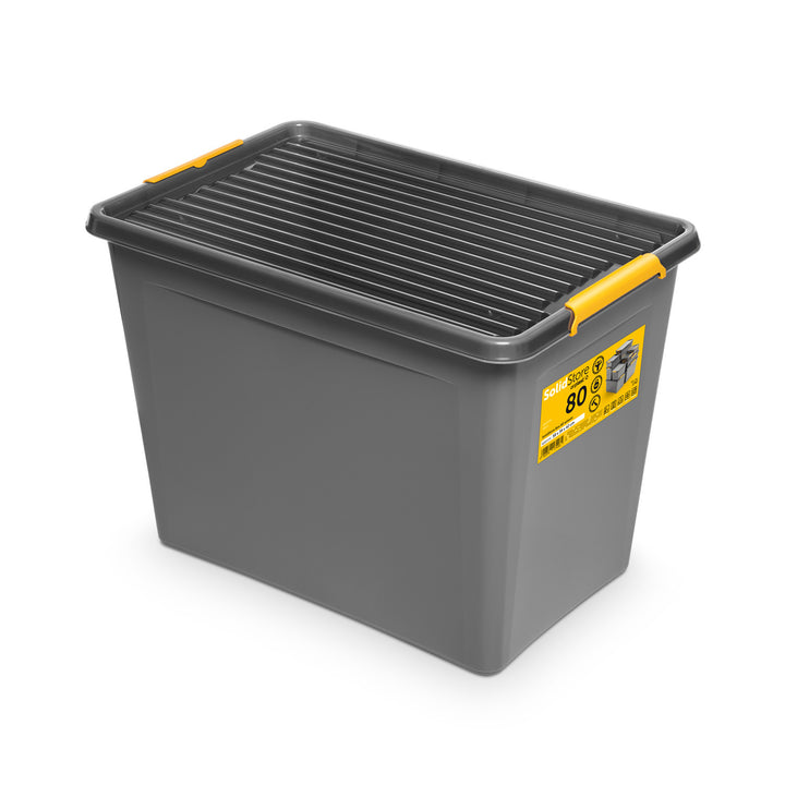 Bac Moxom SolidStore, capacité 80 L, gris, couvercle à clips, équipé de roulettes, sans BPA, 04-0217, 2 pièces