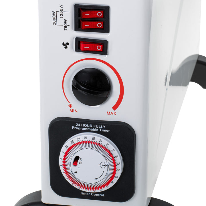 Radiateur à convection, électrique, avec thermostat, 2 000 W, minuterie 24 h, blanc, cordon d'alimentation de 150 cm, Mesko, MS 7741W