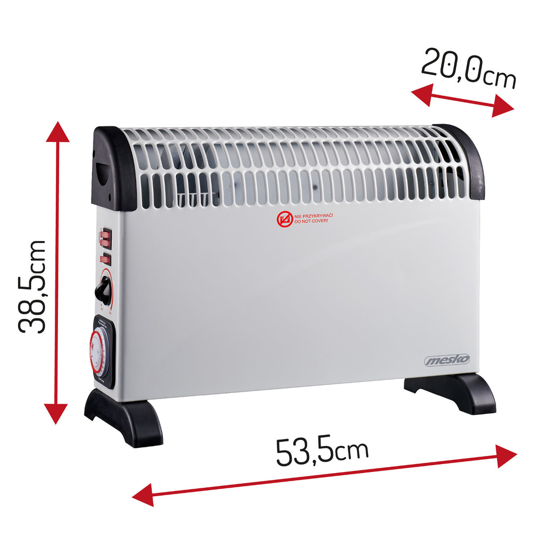 Radiateur à convection, électrique, avec thermostat, 2 000 W, minuterie 24 h, blanc, cordon d'alimentation de 150 cm, Mesko, MS 7741W