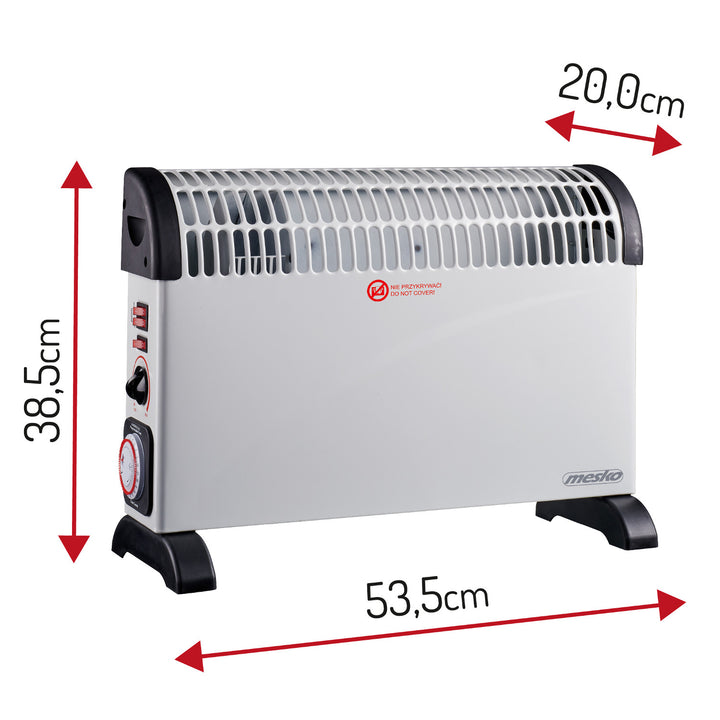 Radiateur à convection, électrique, avec thermostat, 2 000 W, minuterie 24 h, blanc, cordon d'alimentation de 150 cm, Mesko, MS 7741W