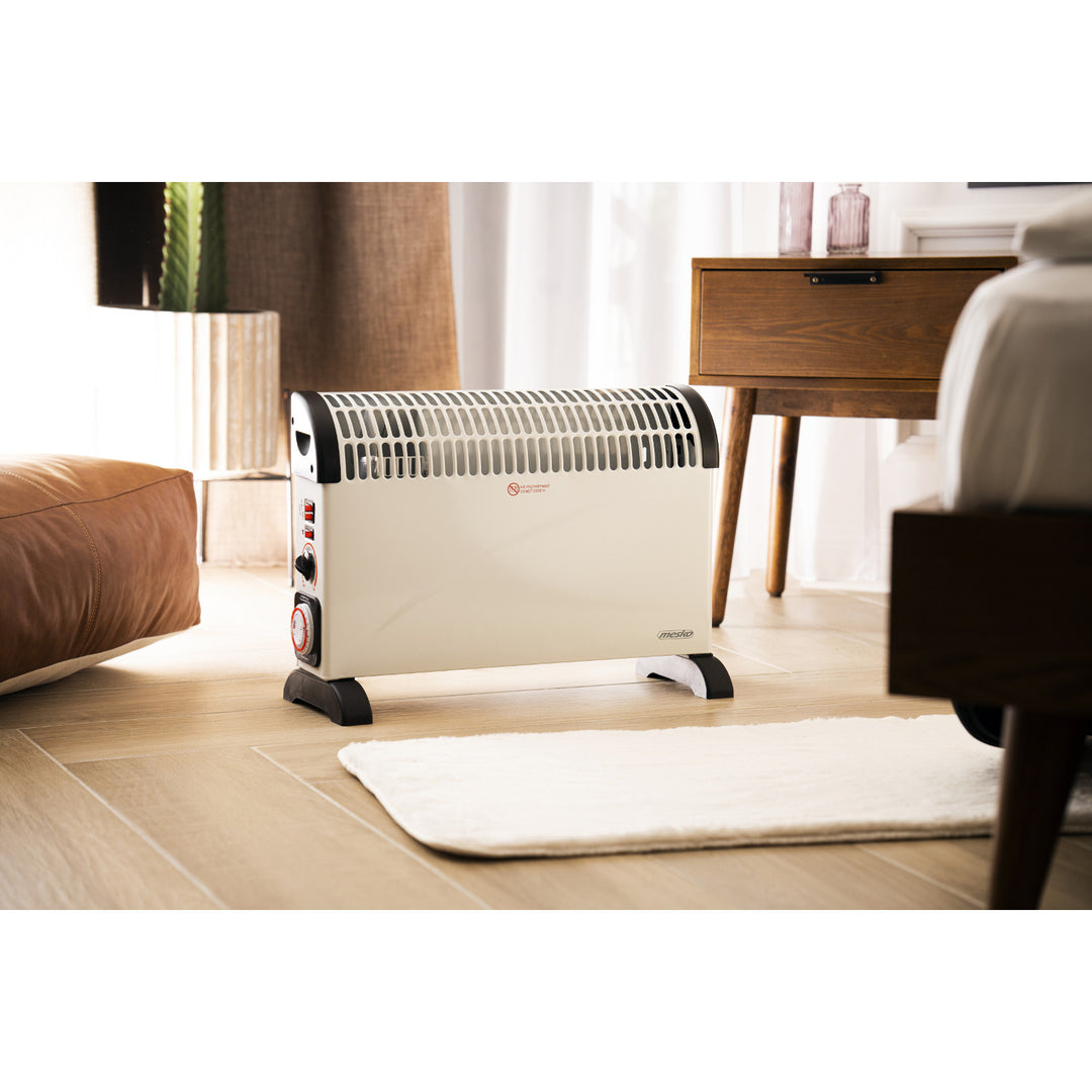 Radiateur à convection, électrique, avec thermostat, 2 000 W, minuterie 24 h, blanc, cordon d'alimentation de 150 cm, Mesko, MS 7741W