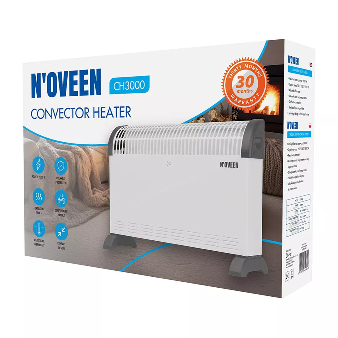 Radiateur à convection, électrique, 2 000 W, thermostat, blanc, Noveen