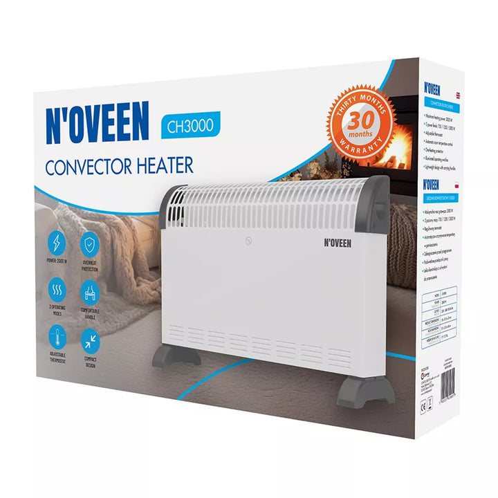 Radiateur à convection, électrique, 2 000 W, thermostat, blanc, Noveen