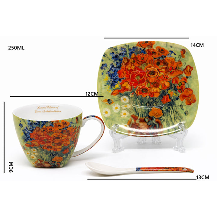 Tasses en porcelaine Van Gogh « Coquelicots » 2 x 250 ml, lot de 2 pièces, Queen Isabell