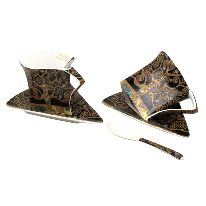 Tasses en porcelaine Klimt « L'Arbre de vie », 2 x 180 ml, avec cuillères, Queen Isabell