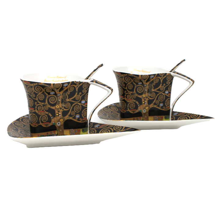 Tasses en porcelaine Klimt « L'Arbre de vie », 2 x 180 ml, avec cuillères, Queen Isabell