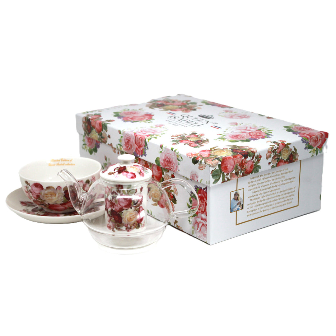 Service à thé « Roses », tasse et théière (tea for one) Queen Isabell