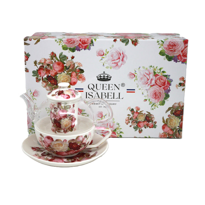 Service à thé « Roses », tasse et théière (tea for one) Queen Isabell