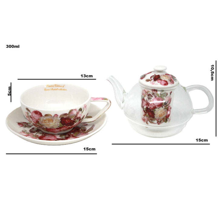 Service à thé « Roses », tasse et théière (tea for one) Queen Isabell