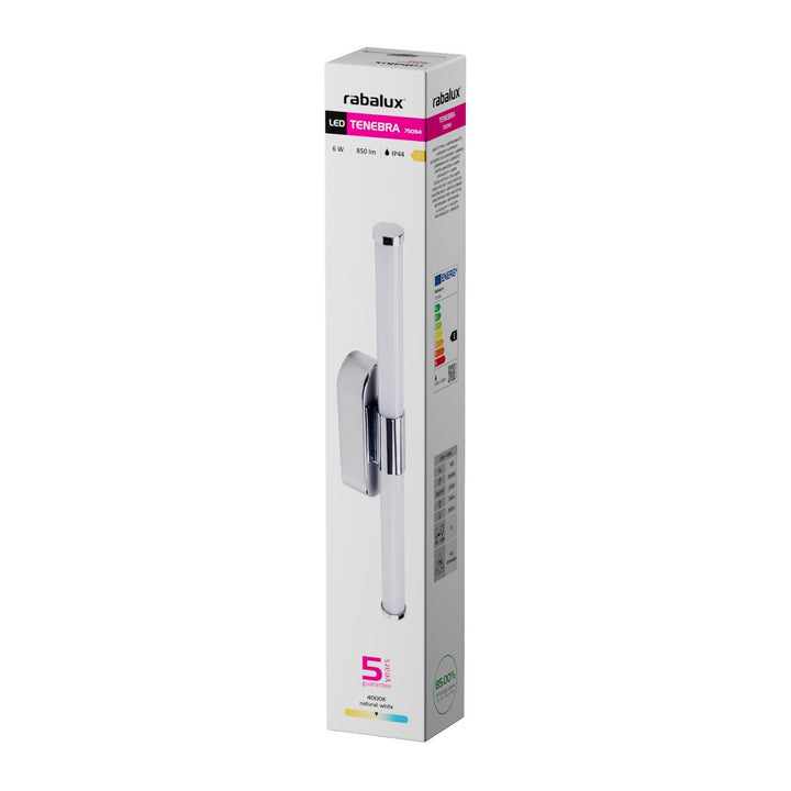 Applique d'intérieur Tenebra, LED 6 W, 730 lm, 4 000 K, L 40 cm, IP44, chrome, 75094