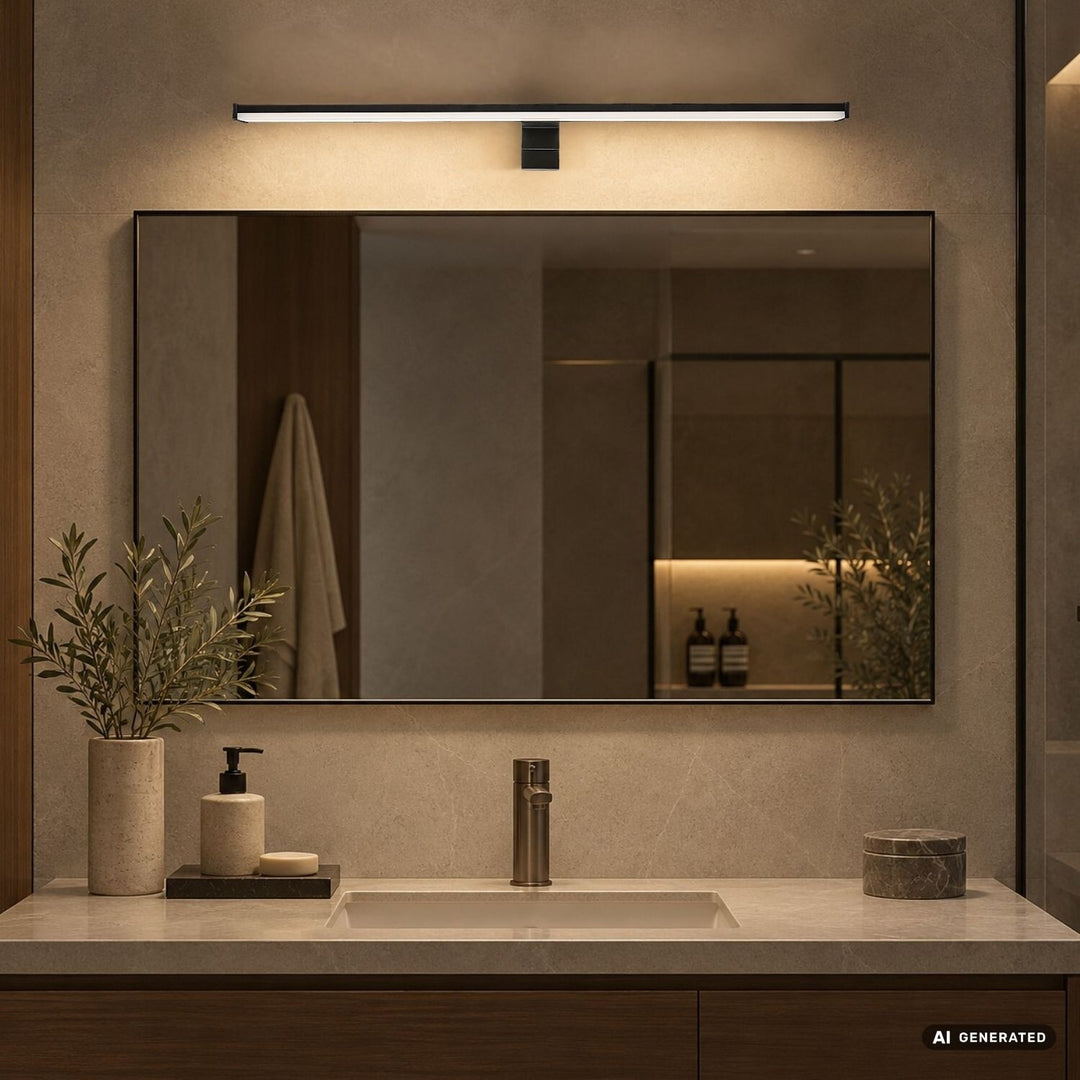 Applique de salle de bains, Seyra, LED 12 W, 4 000 K, 910 lm, L 60 cm, noir, IP44, 75113