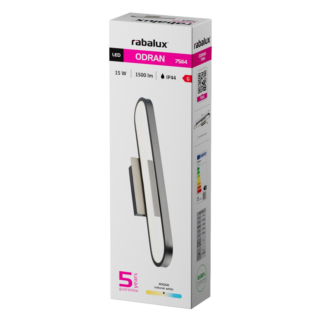 Applique de salle de bains, Odran, LED 15 W, 1 200 lm, 4 000 K, L 40 cm, gris métallisé, IP44, 75114
