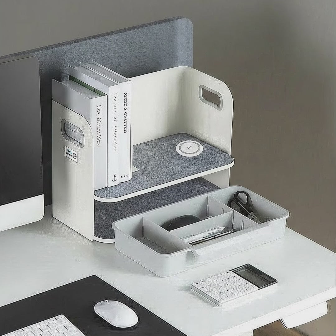 Organiseur de bureau avec tiroir et chargeur sans fil Ergo Office, blanc, max. 10kg, ER-441