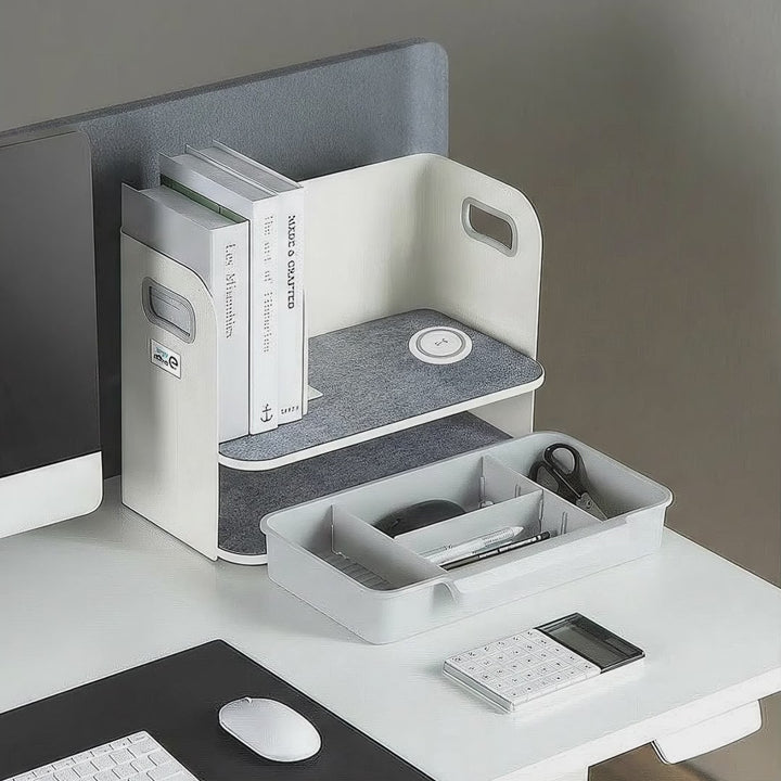 Organiseur de bureau avec tiroir et chargeur sans fil Ergo Office, blanc, max. 10kg, ER-441