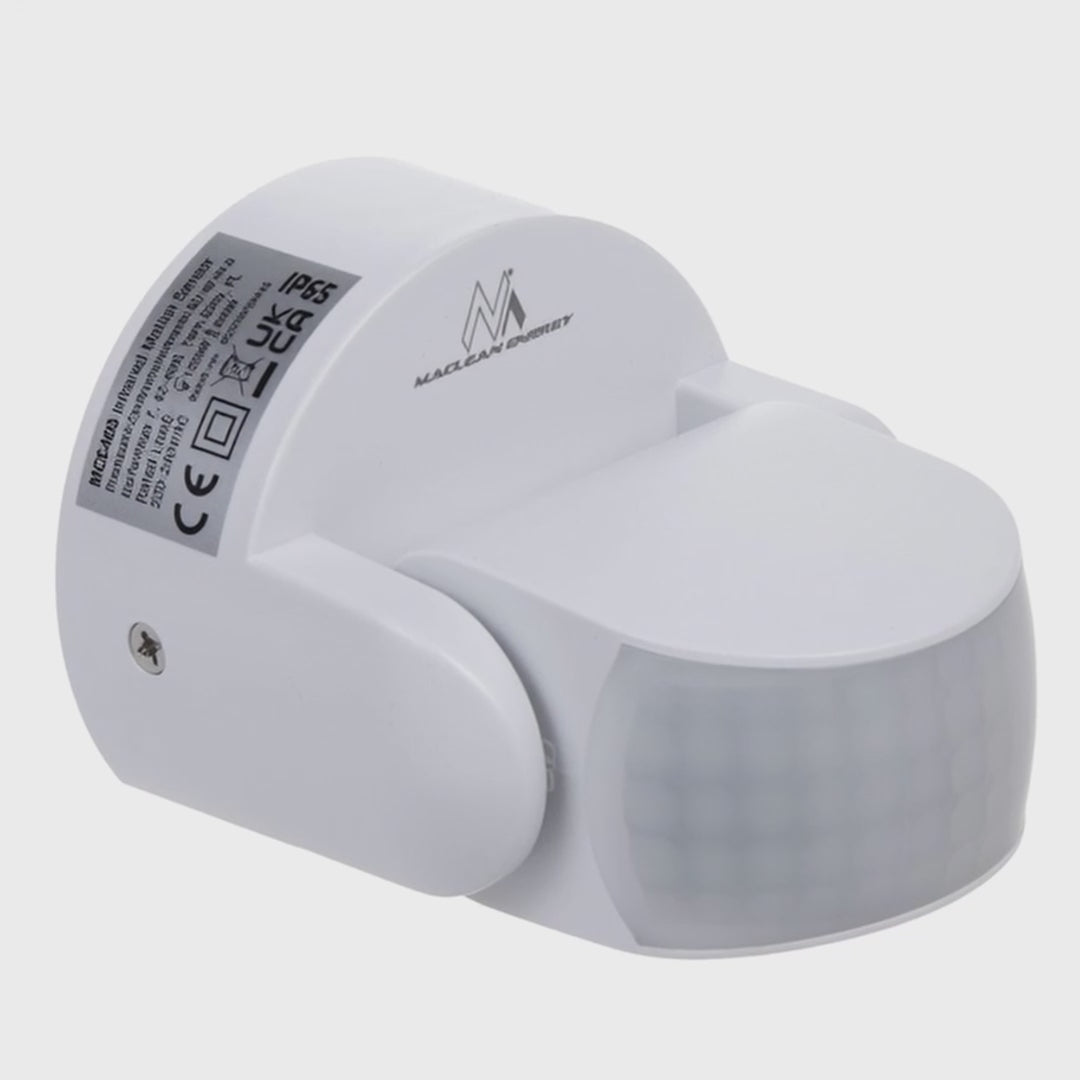 Maclean MCE468 W Détecteur de mouvement PIR, infrarouge, IP65, blanc, portée 12m, charge max. 600/1200W,