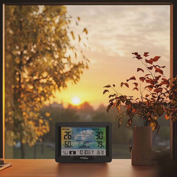 Station météo sans fil GreenBlue, couleur, avec DCF, phases de lune, baromètre, calendrier, alimentation, GB540N
