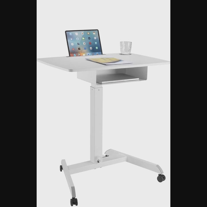 Table d'ordinateur portable à hauteur réglable avec roulettes et un tiroir Bureau assis-debout Réglable en hauteur jusqu'à 113cm max. 8kg (Blanc)