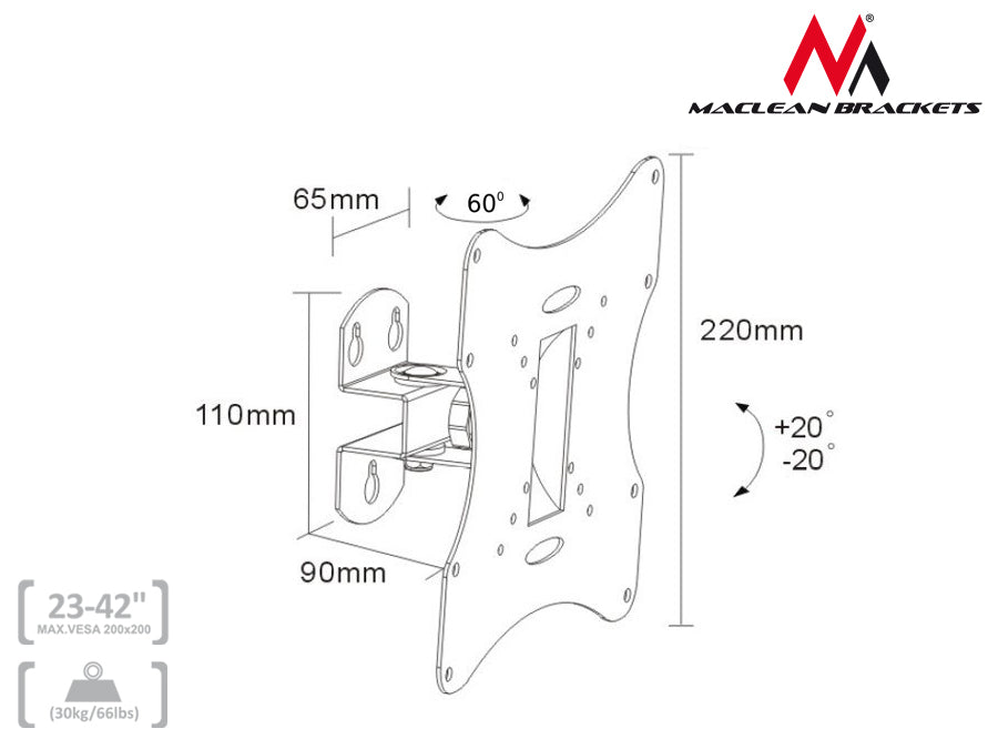 Support pour téléviseur 23-50" 30kg VESA 200x200 Maclean MC-501A B