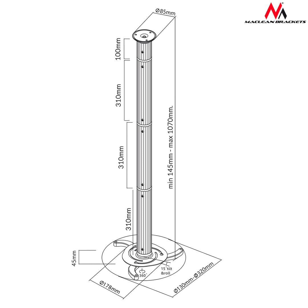 Support de plafond universel pour projecteur Maclean MC-517 S