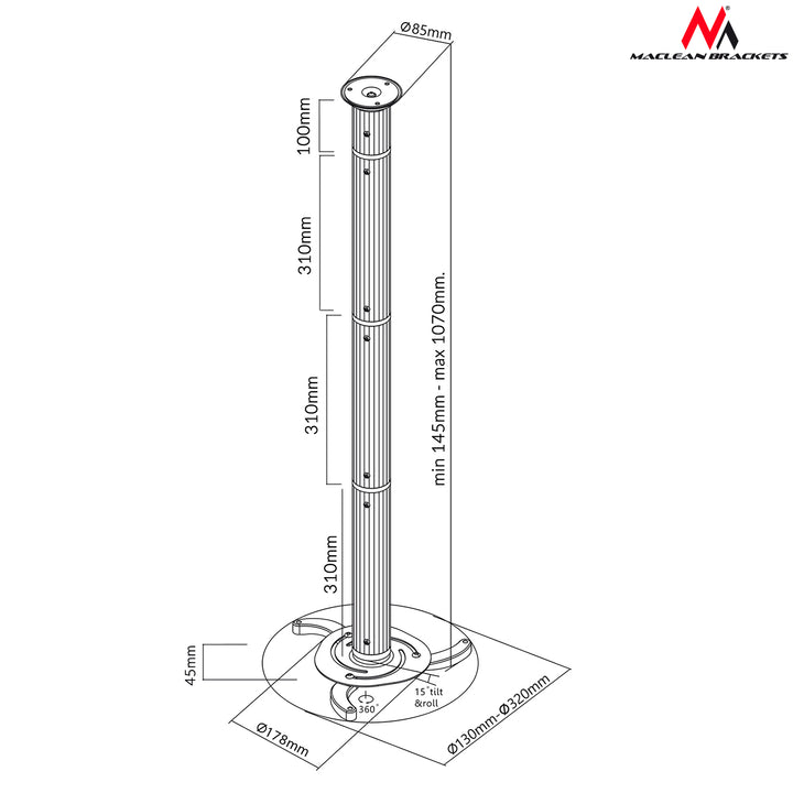 Support de plafond universel pour projecteur Maclean MC-517 S