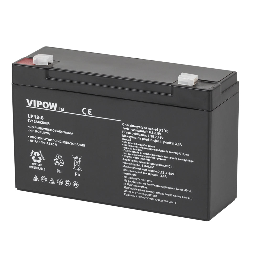 Batterie gel rechargeable 6V 12Ah Vipow sans entretien