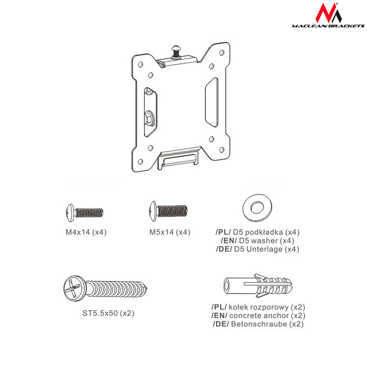 Support TV 13-27 "Maclean MC-596 noir charge maximale 20kg max VESA 100x100