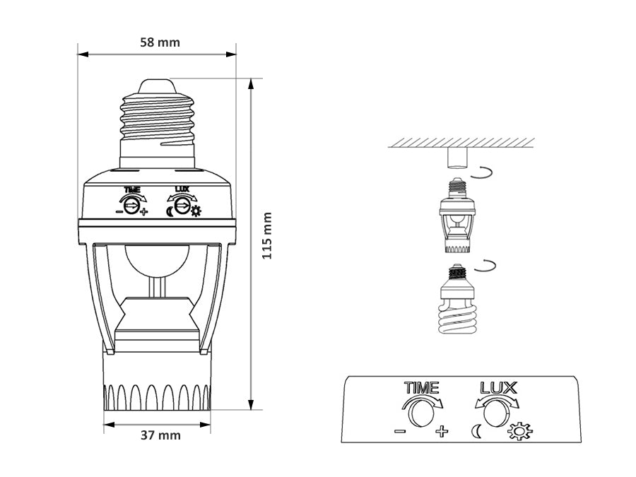 Porte-ampoule Douille avec détecteur de mouvement et crépuscule Pir 1200W Maclean Energy MCE20