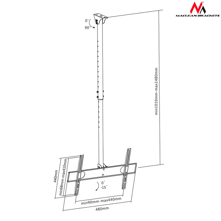 Support de plafond universel pour TV et écrans LCD, LED, plasma 32-65" 50kg Maclean MC-631