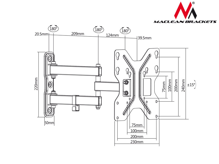 Support Mural TV LCD LED 13-42" 30kg VESA 200x200 Maclean MC-648