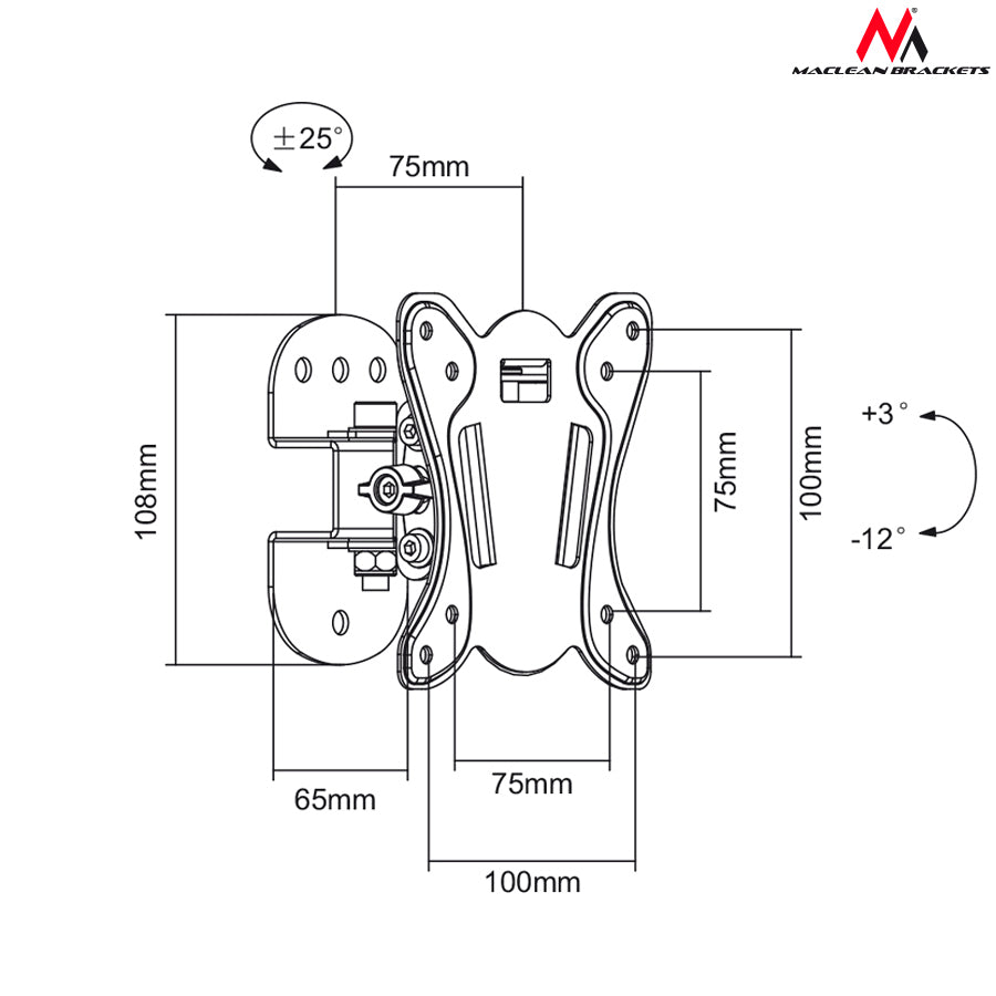 Support pour TV ou moniteur 13-27 " Maclean MC-670 20kg max vesa 100x100