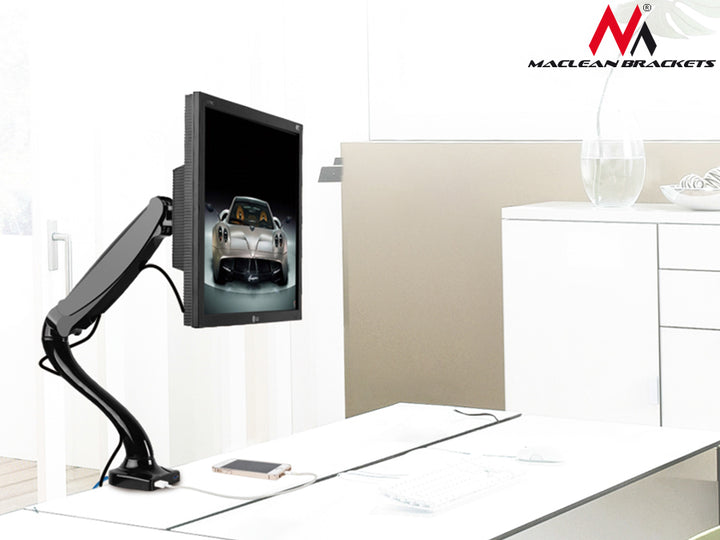Support de bureau pour moniteur LCD, LED 13"-27" 6 kg USB 3.0 Maclean MC-673