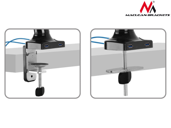 Support de bureau pour moniteur LCD, LED 13"-27" 6 kg USB 3.0 Maclean MC-673