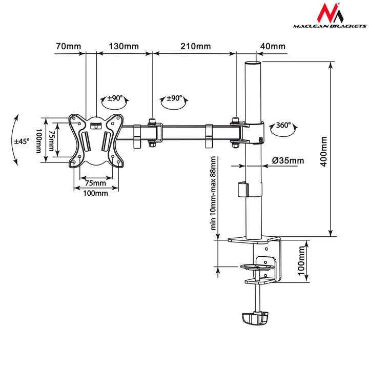 Support de table pour moniteur 13-27" charge maximale 8 kg Maclean MC-690