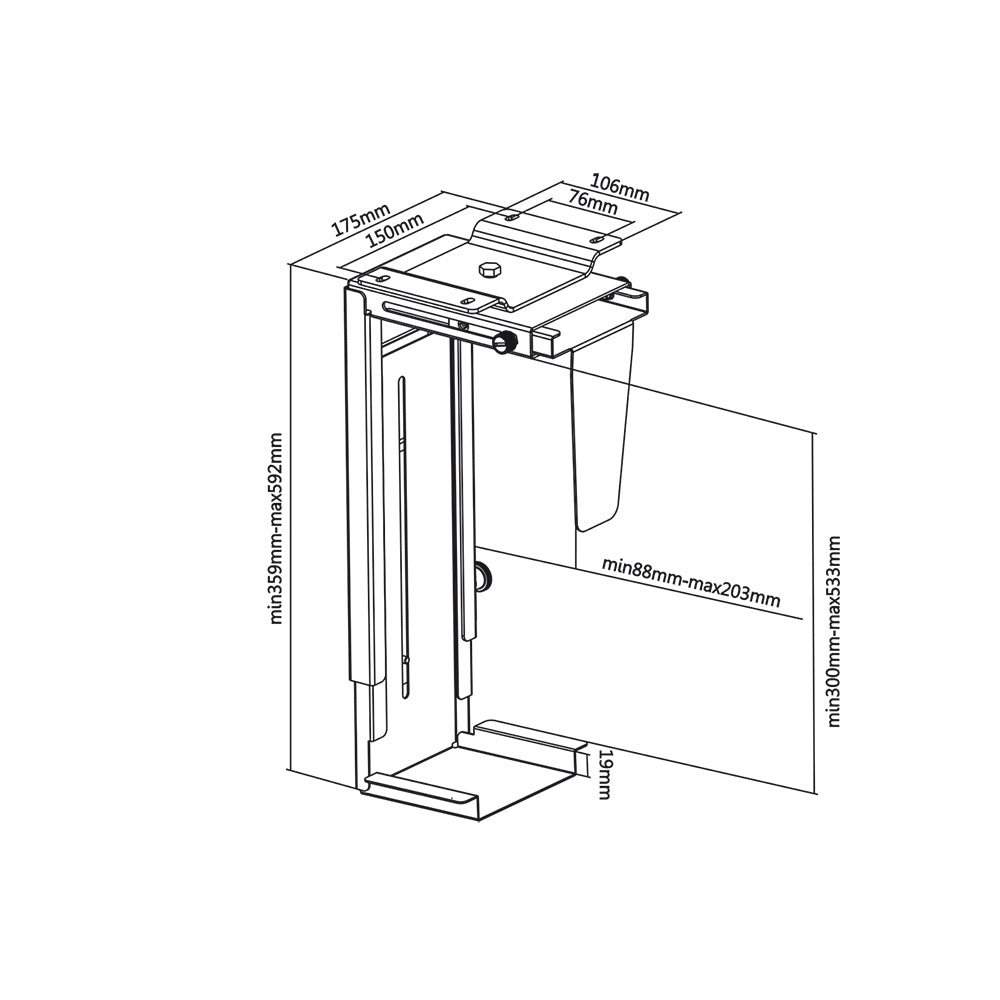 Support d'unité centrale sous bureau charge maximale 10 kg Maclean MC-713