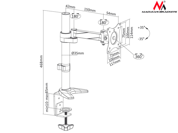 Support de bureau pour écran 13"-27" 8kg Maclean MC-717