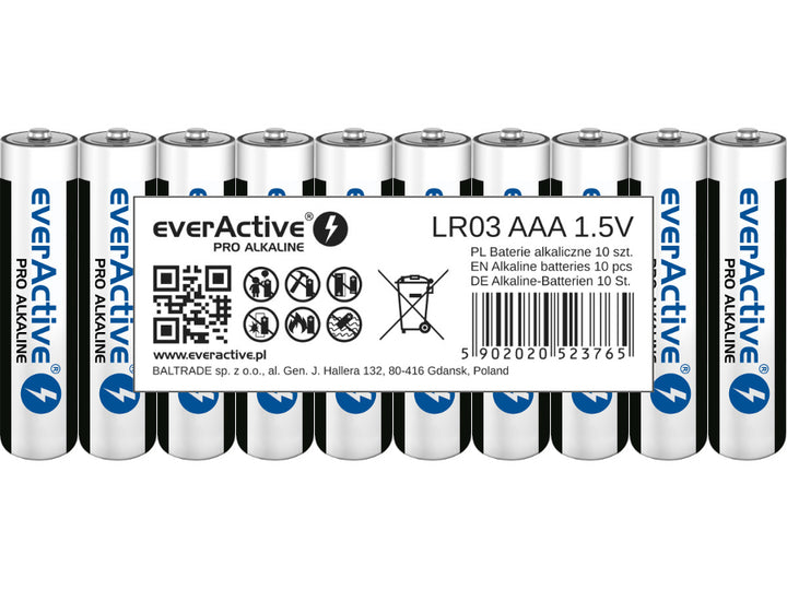 Piles alcalines everActive LR03 AAA Ensemble de 10 piles