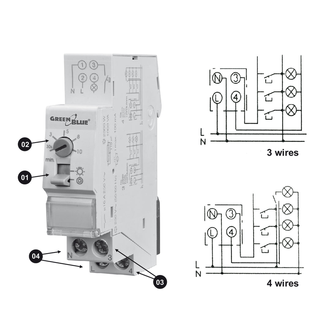 Minuterie d'éclairage d'escalier 16A 250V GreenBlue GB114