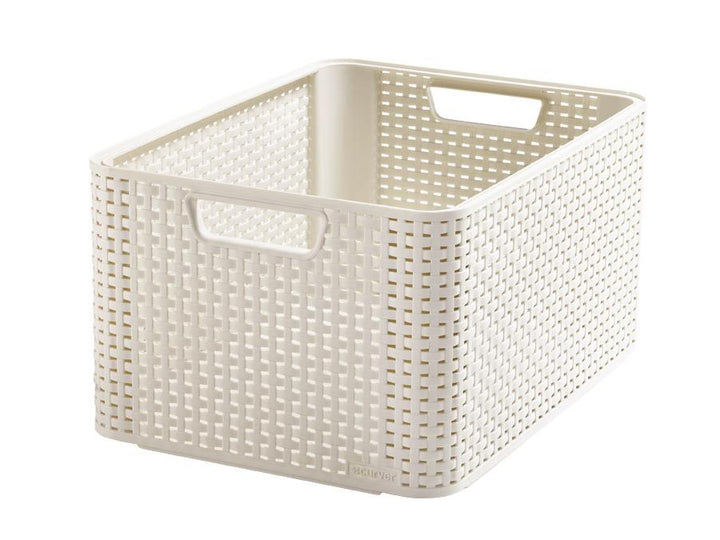 Boîte de rangement en plastique avec couvercle Curver Rattan Style L crème