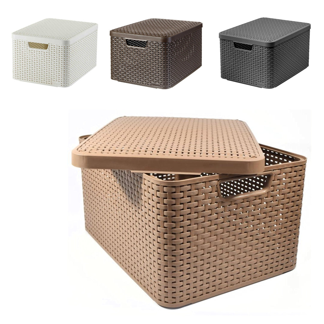 Boîte de rangement en plastique avec couvercle Curver Rattan Style L crème