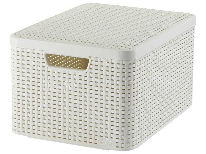 Boîte de rangement en plastique avec couvercle Curver Rattan Style L crème