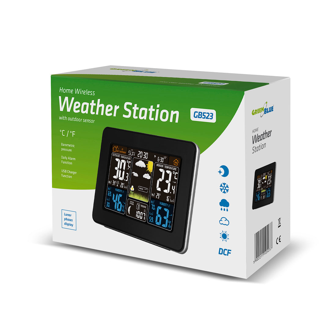 Station météo sans fil avec écran LCD capteur extérieur GreenBlue GB523