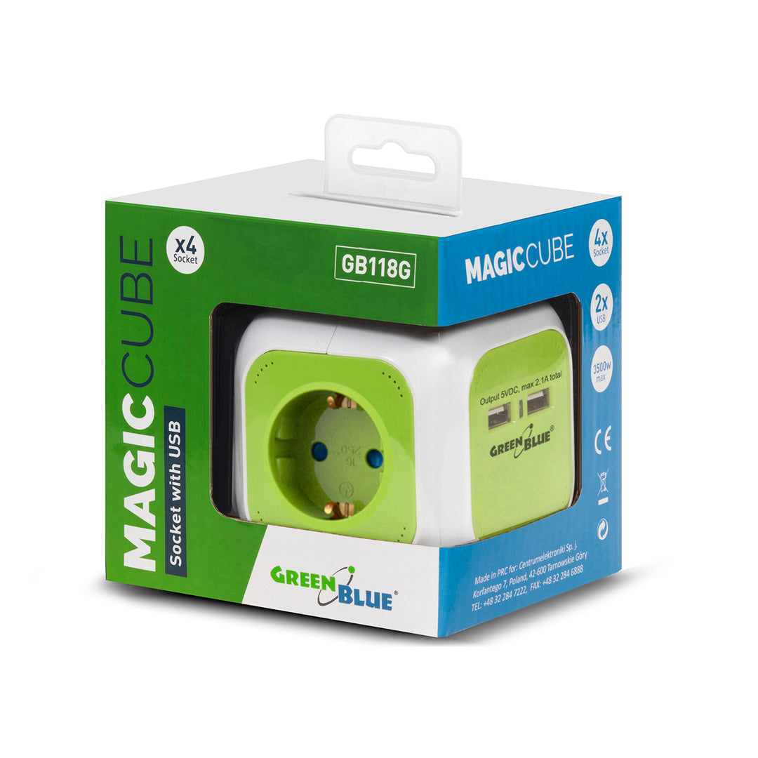 Bloc multiprise Magic Cube 4-prises/ 2 entrées USB 1.4m GreenBlue GB118