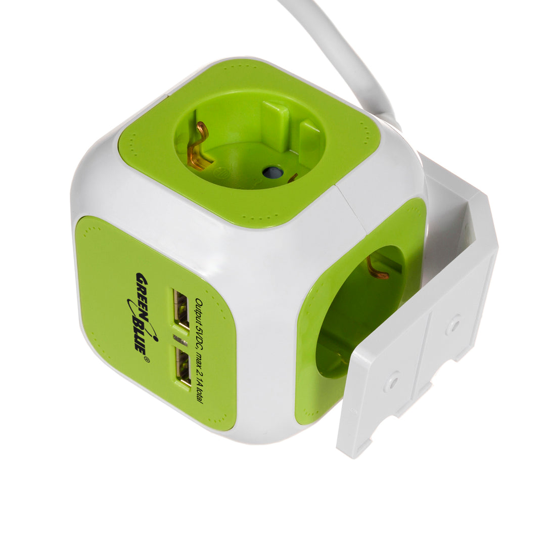 Prise d'alimentation quadruple MagicCube version allemande 2 entrées USB 1,4m GreenBlue GB118G