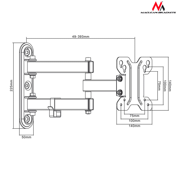 Support TV mural pivotant et ajustable pour moniteur 13-32'' 30 kg Maclean MC-740