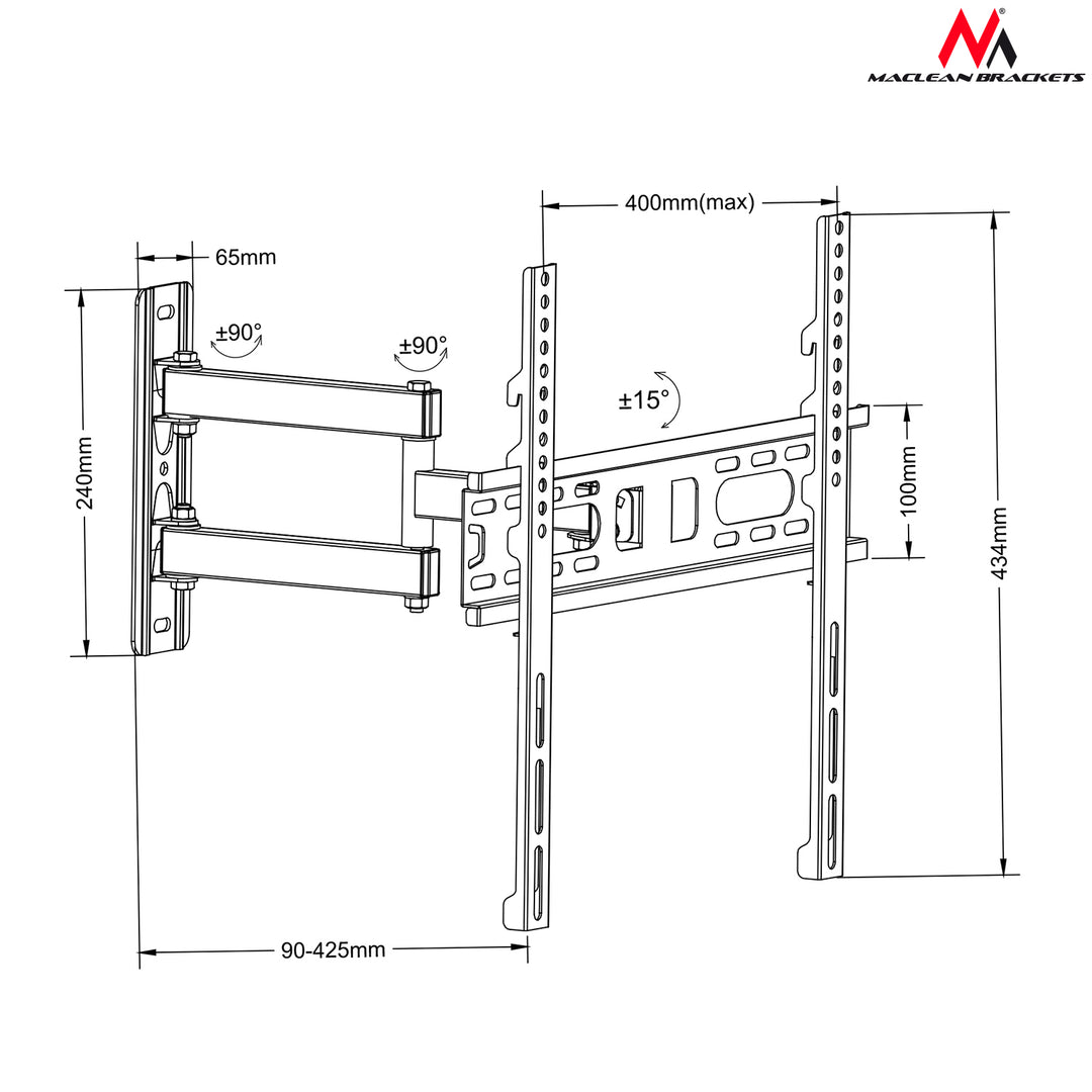 Support mural pour TV LCD / LED 26-60" 30 kg Maclean MC-761