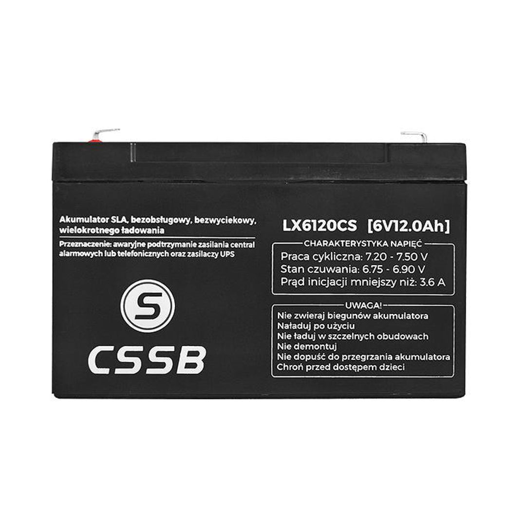 Batterie gel rechargeable 6V 12 Ah CSSB sans entretien et sans fuite