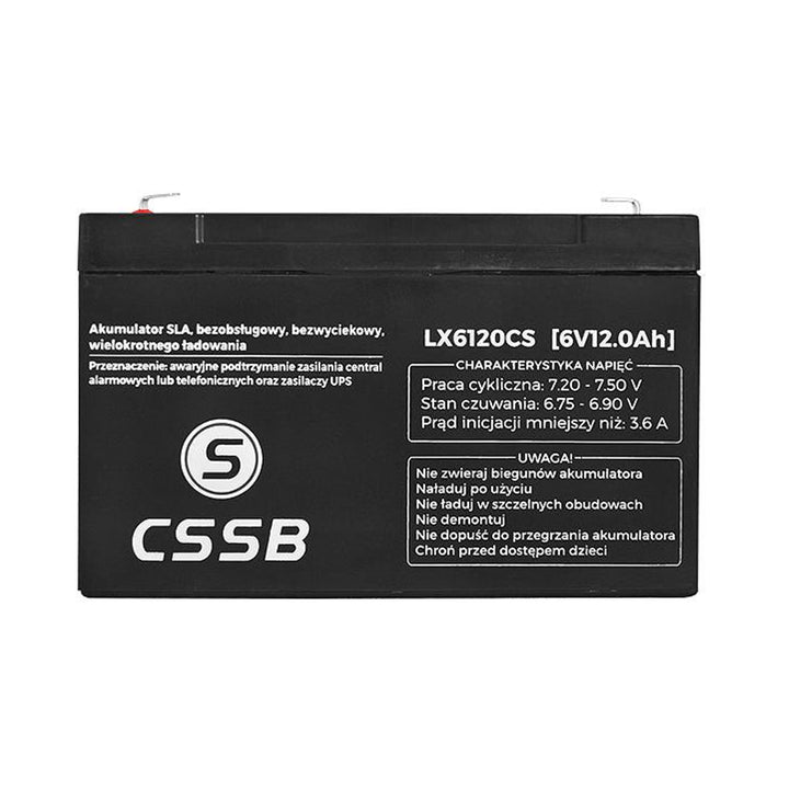 Batterie gel rechargeable 6V 12 Ah CSSB sans entretien et sans fuite