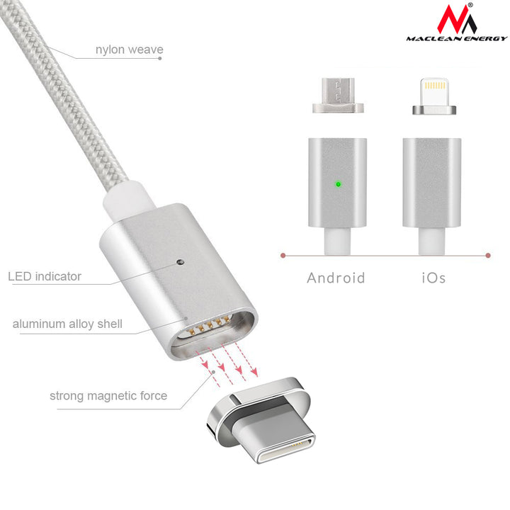 Câble Magnétique C USB Type Argent Maclean Energy MCE178