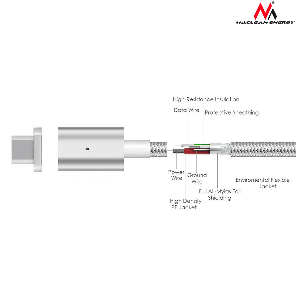 Câble Magnétique C USB Type Argent Maclean Energy MCE178